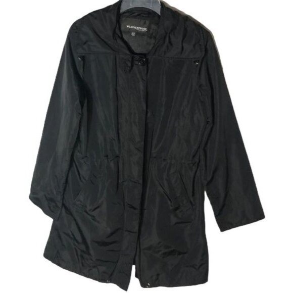 weatherproof garment comp. black hooded jacket zipper button up draw medium READ - Picture 1 of 15